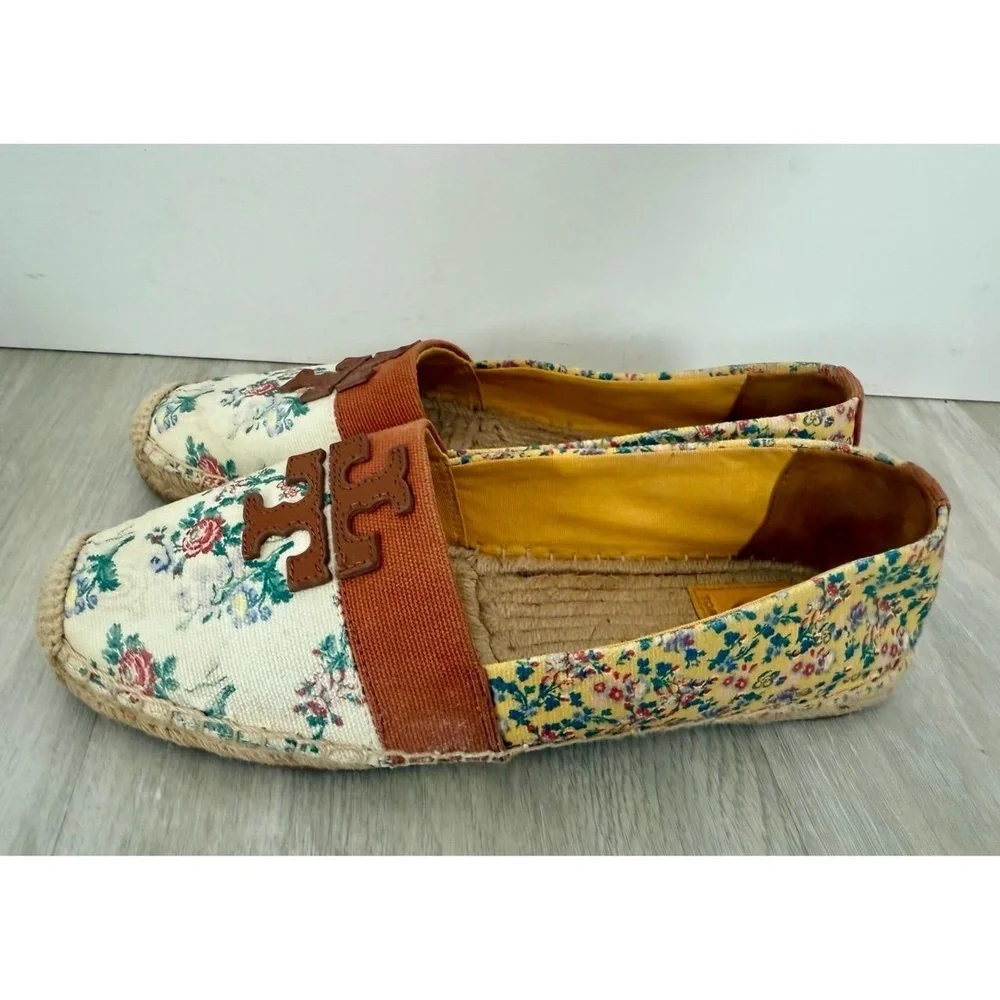 Tory Burch Weston Flat Espadrille Printed Canvas Size 8.5 French Paisley Floral - Picture 7 of 12